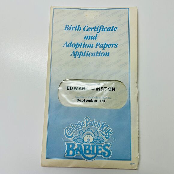Vintage Cabbage Patch Kids Birth Certificate 1986 Boy Complete Birth Certificate - Picture 1 of 11